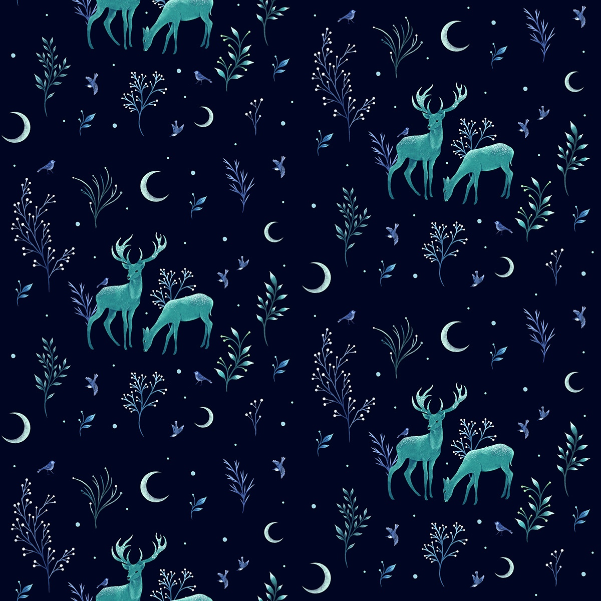 Deers in the Moonlit – Frosted Mint Pattern