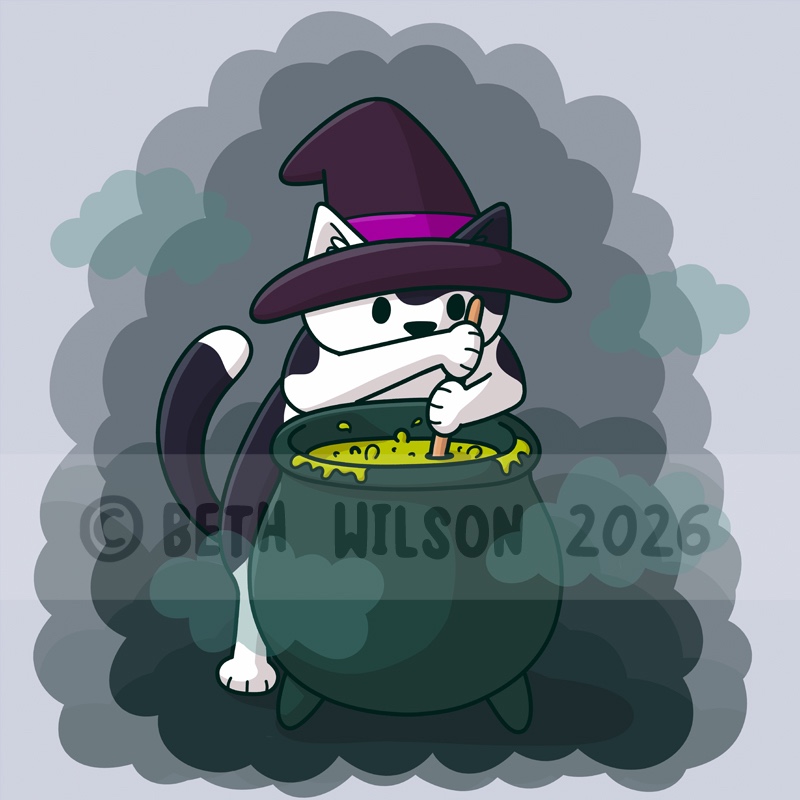 Witch cat with cauldron