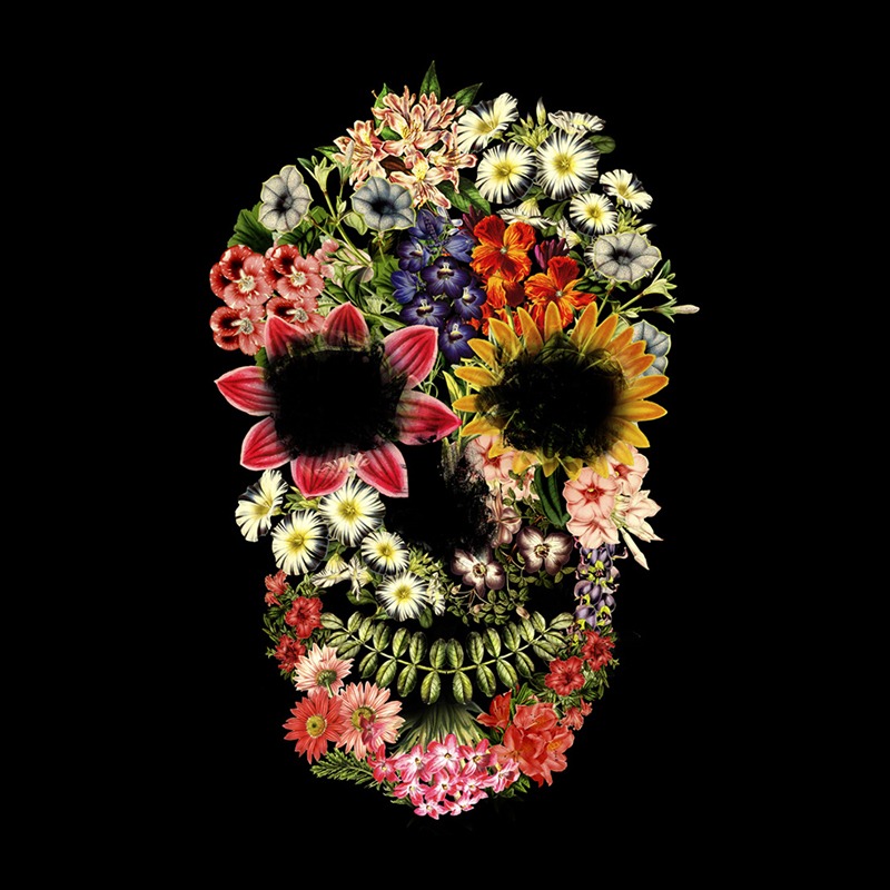 floral skull vintage black