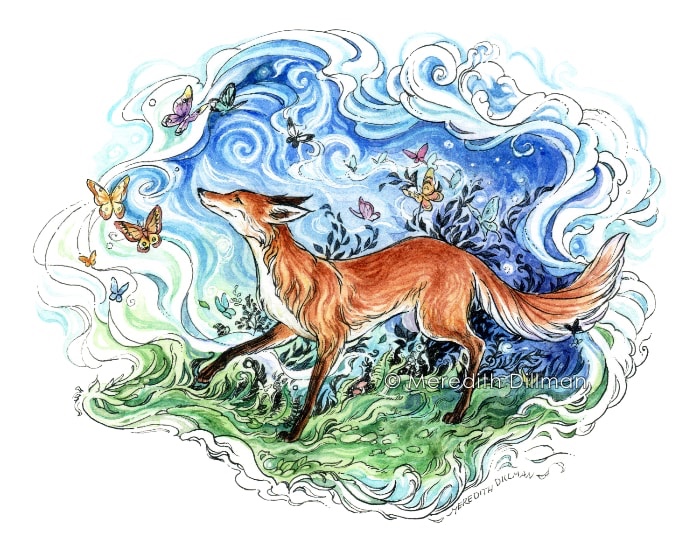 Fox with Butterflies