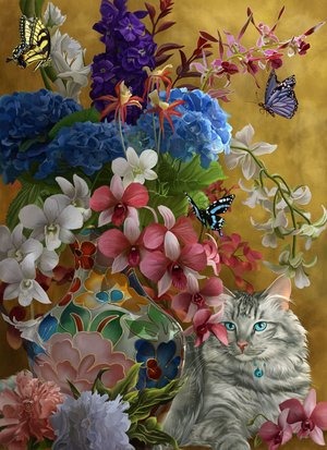 gilded cat and flowers 3