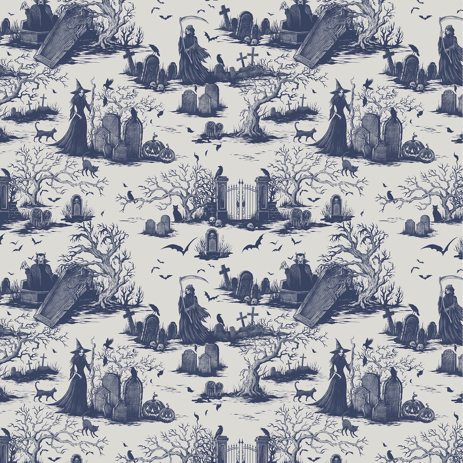 Goth Halloween Graveyard Toile Pattern