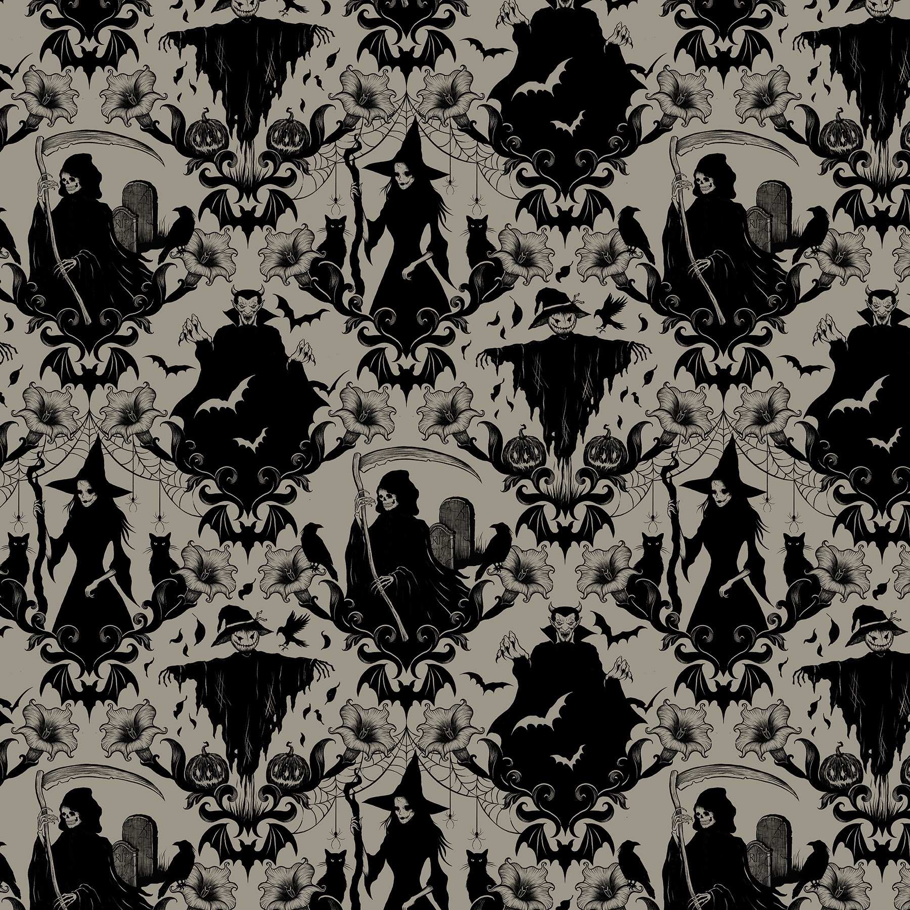 Goth Halloween Damask Pattern