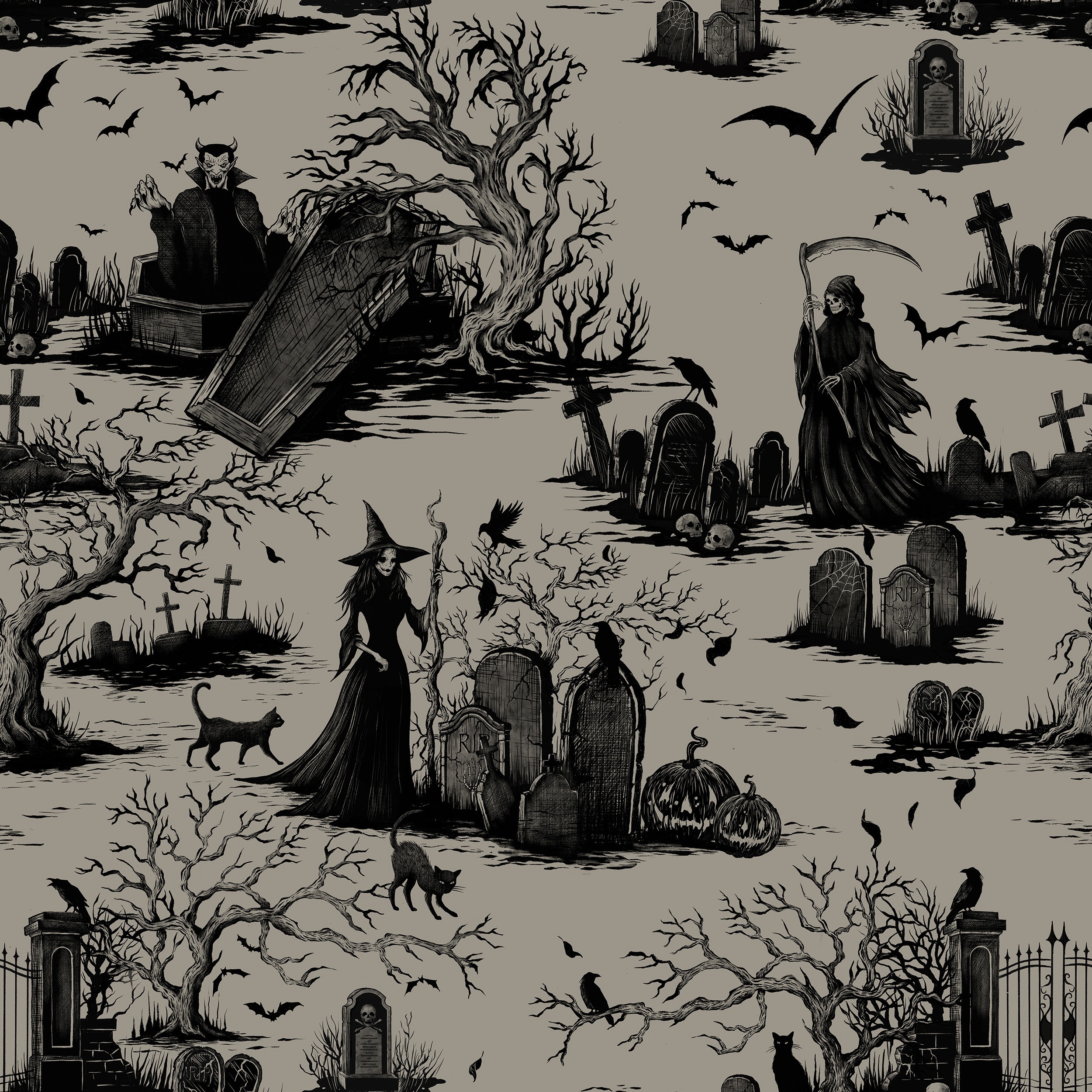 Graveyard Pattern Black & Pale