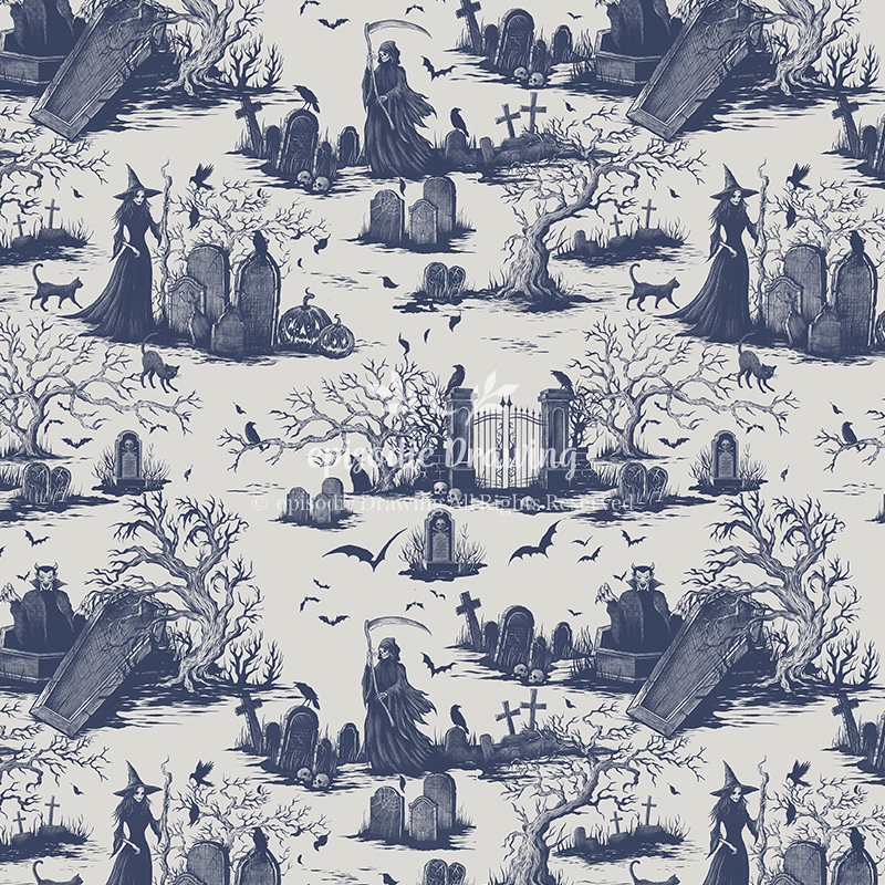 Graveyard Toile Blue Pattern