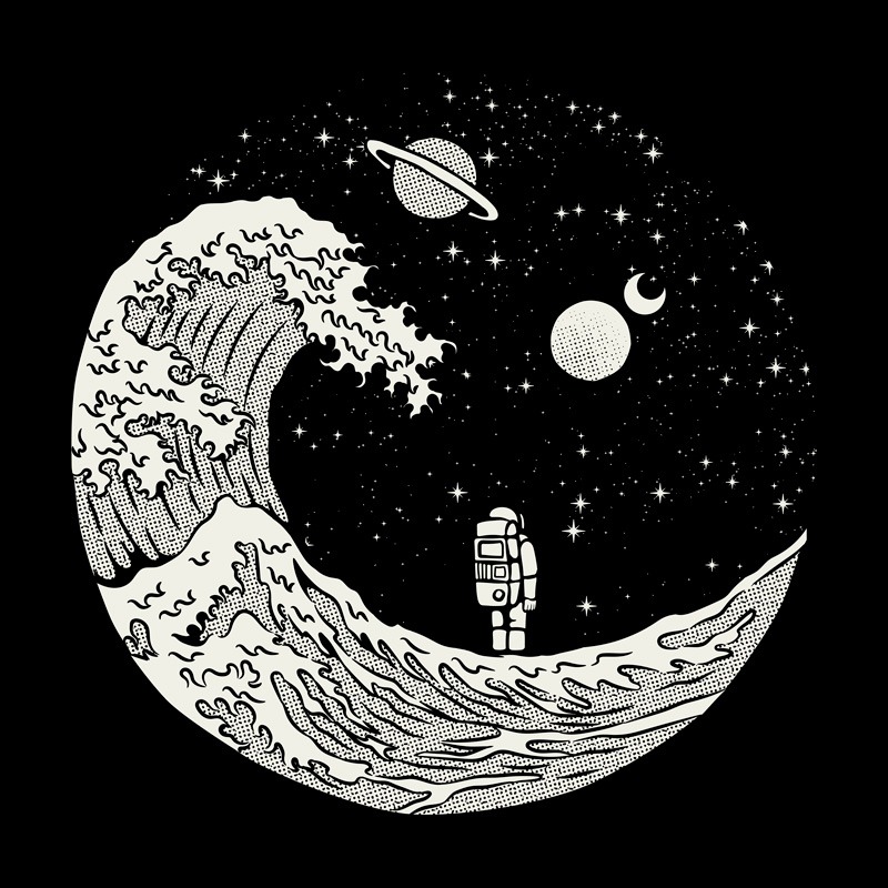 Gravity Astronaut Interstellar Kanagawa Wave Black and White