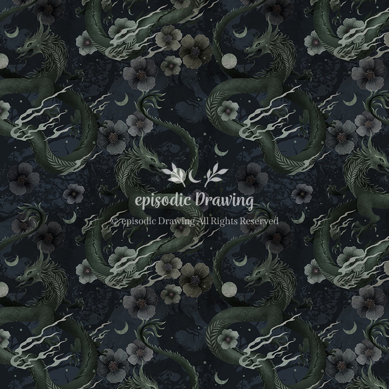 Grunge Floral Dragon Pattern