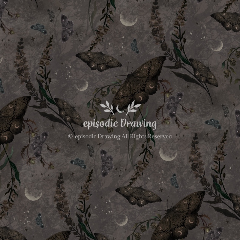 Grunge Floral Witch Moth Pattern