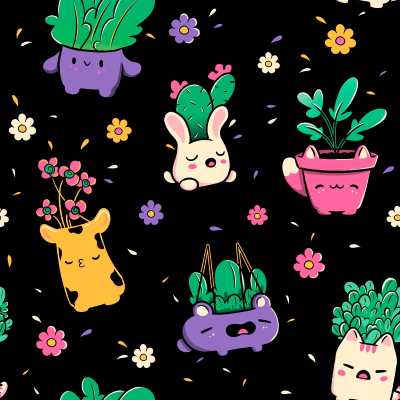 Happy Plants Kawaii Pattern