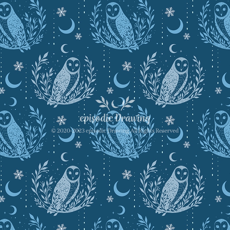 Owl Moon Blue Night Pattern