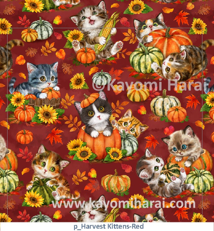 Pattern Harvest Kittens Red