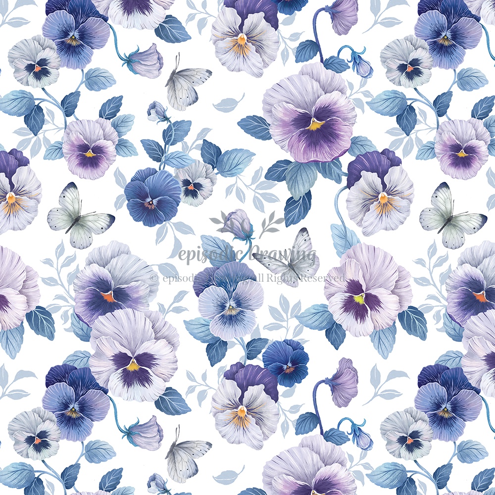 Violet Pansy – Soft Blue Pattern