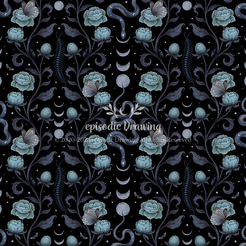 Serpentine Garden Midnight Pattern
