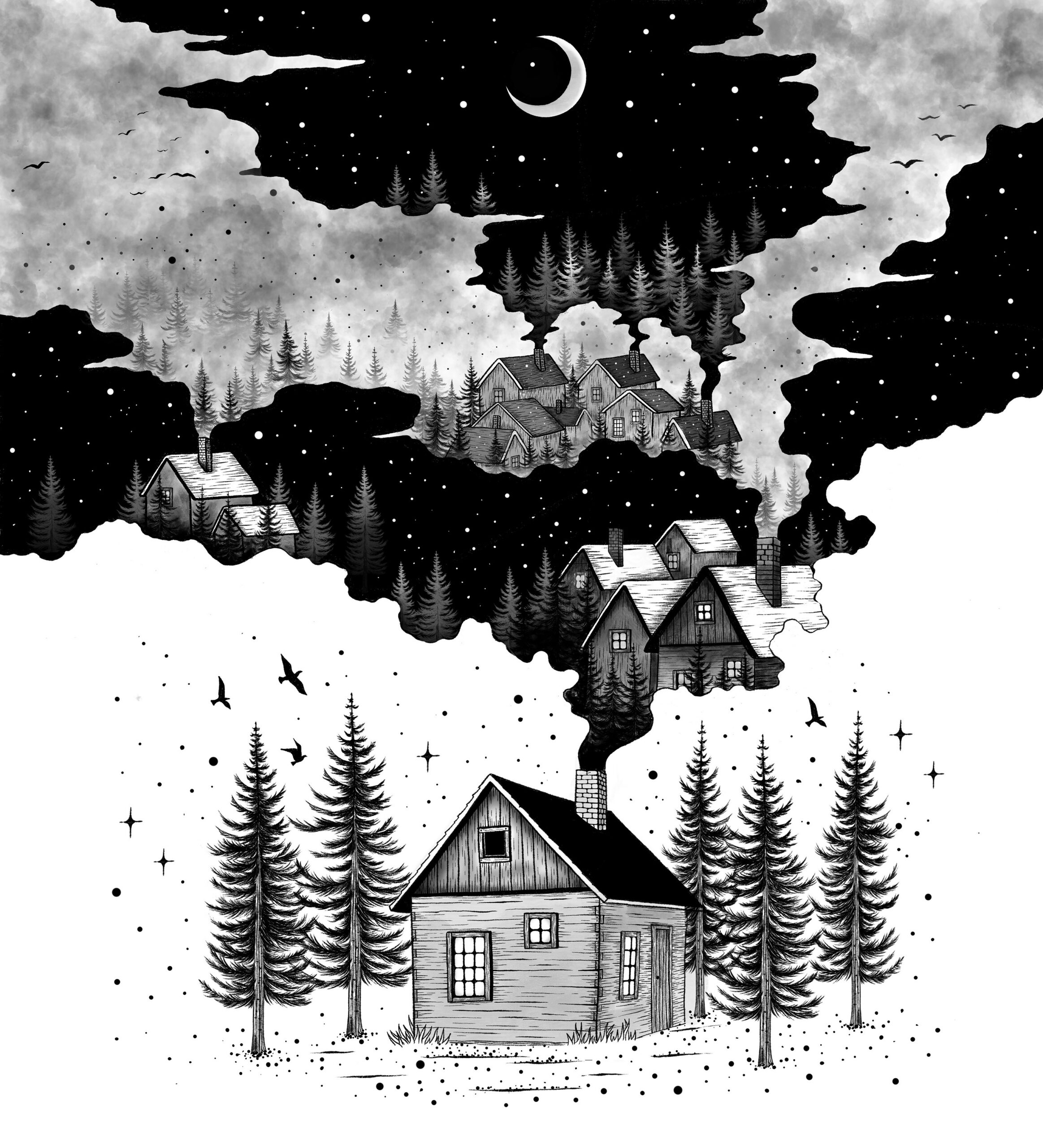 Smoke village – Black and White