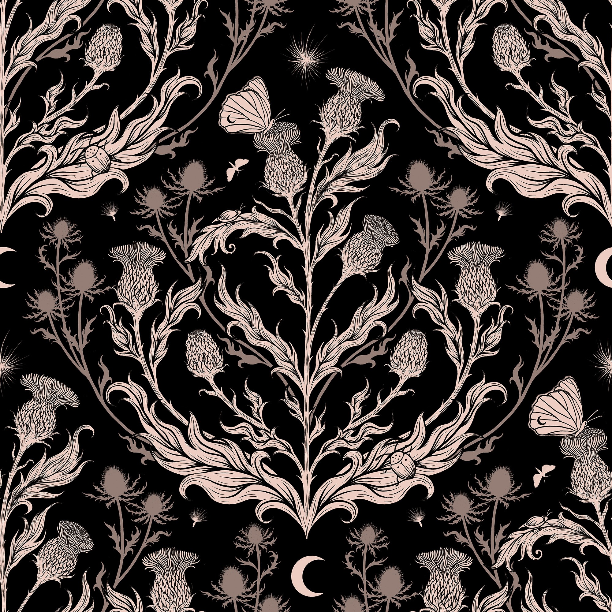 Magical Thistle flower in moonlight forest