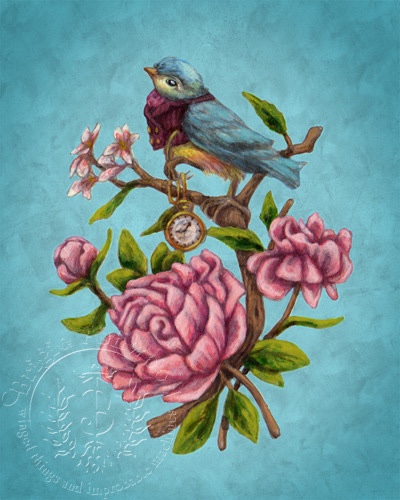 Vintage Romance Bird (color)