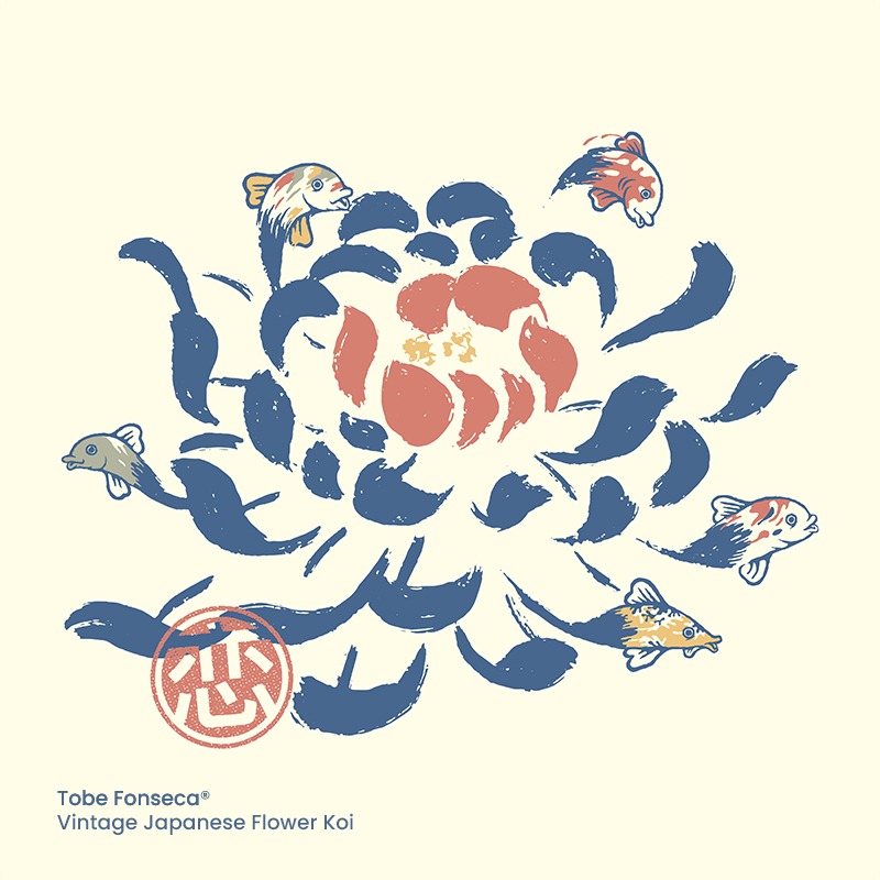 Vintage Japanese Flower Koi